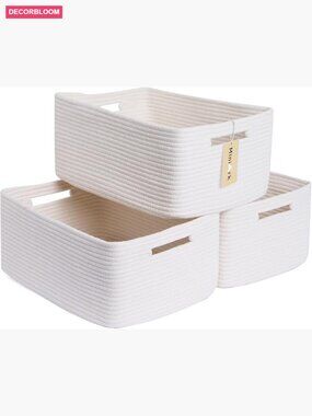 Large Woven Cotton Storage Baskets 3-Pack Closet Organization